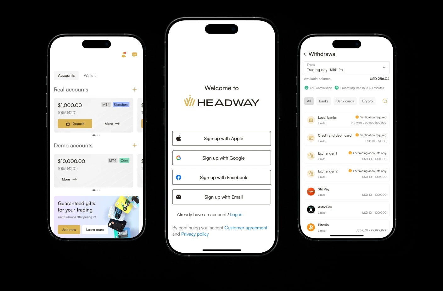 Headway savdo ilovasi aks etgan telefon rasmi